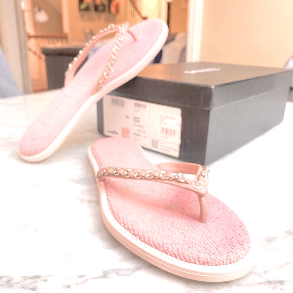 🔥CHANEL🔥 Pink silver chain Pool Thong Flip Flops EUR40 - Picture 5 of 7